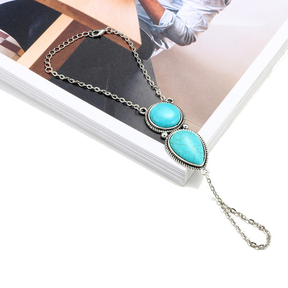 Boho Blue Stone Bracelet Finger Chain jewelry - Picture 6 of 7